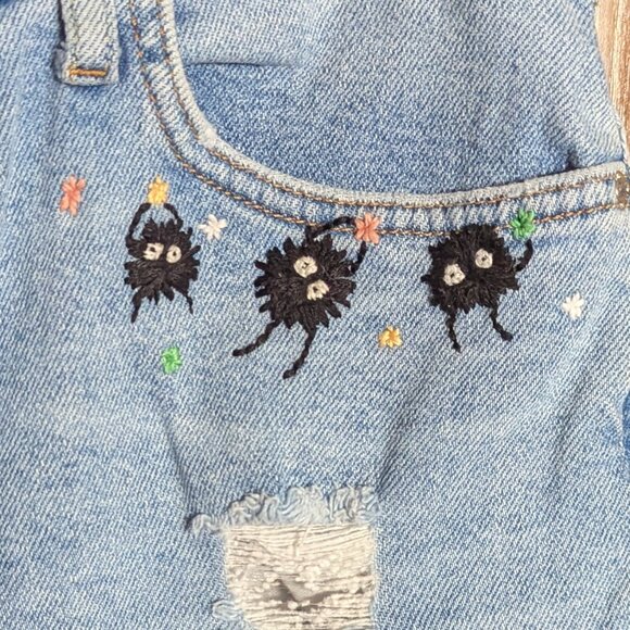 Forever 21 Upcycled Denim Jeans, Studio Ghibli Spirited Away Embroidery, 29/8 - Picture 3 of 8